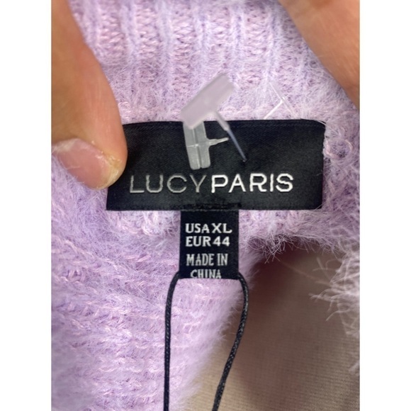 Lucy Paris Fuzzy Wavy Neckline Balloon Sleeves Sweater - Picture 6 of 10